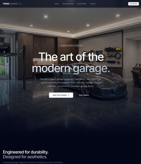 Prime Garage Co website hero